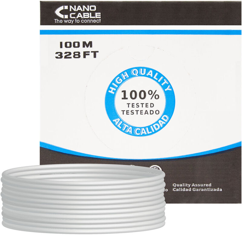 Bobine de Rede Nanocable RJ45 UTP CAT.5E AWG24 Flexível 100 M Cinzento