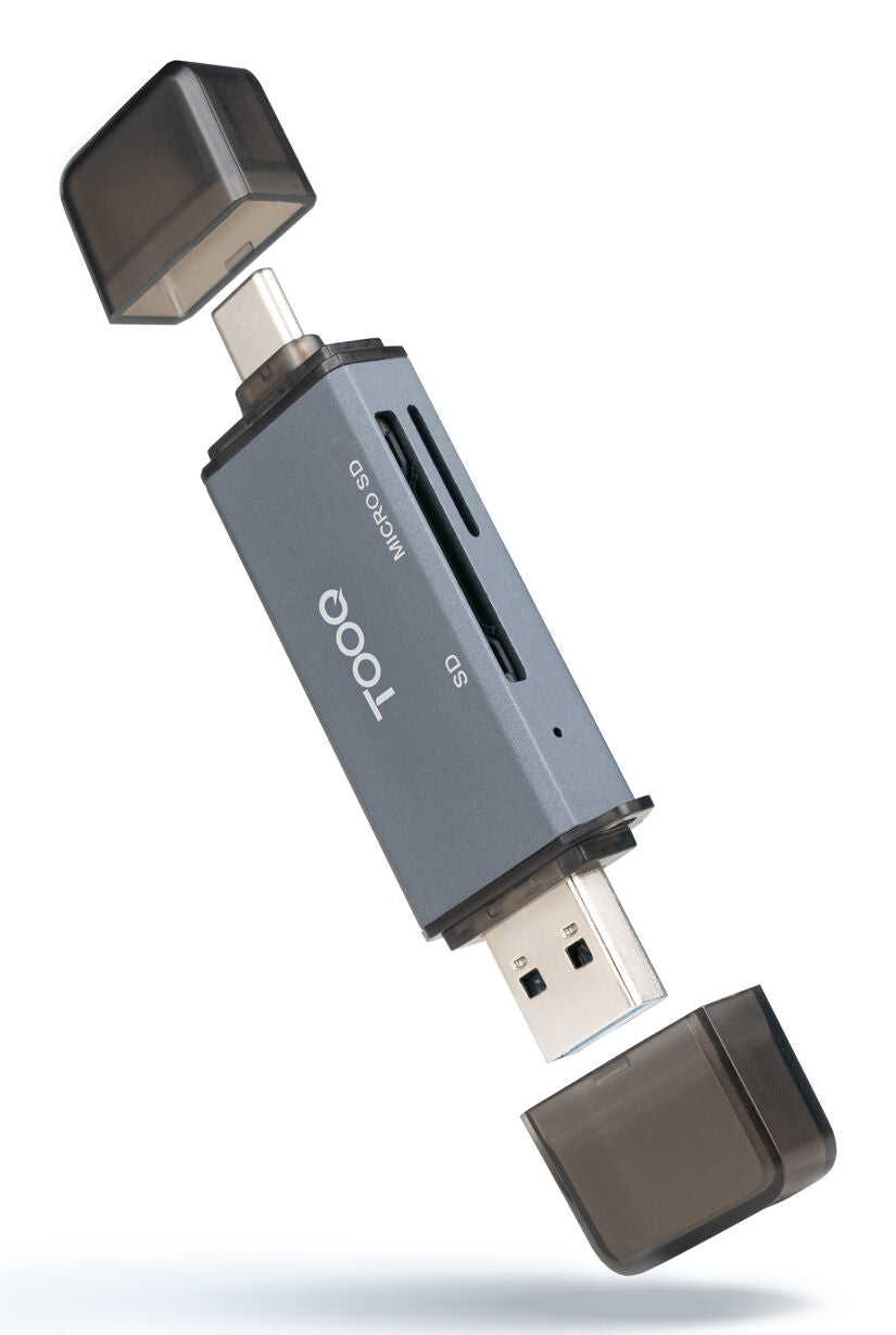 Leitor Cartões Tooq USB3.0  (USB-C+USB-A), SD/TF, Cinza
