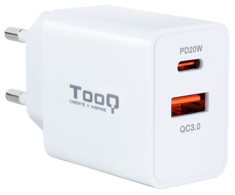 Carregador Tooq USB-C QC 3.0 (20W) + USB-A QC 3.0 (18W) Branco