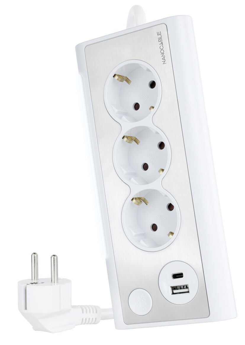 Régua Nanocable 3 Tomadas / 2x USB ( USB-C / USB-A )
