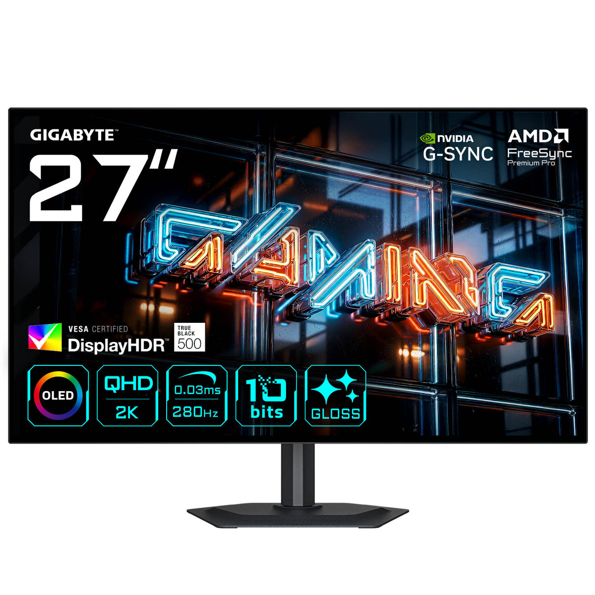 Monitor Gigabyte 27" MO27Q28GR QHD OLED 280Hz 0.03ms HDR True Black 500 FreeSync Premium Pro