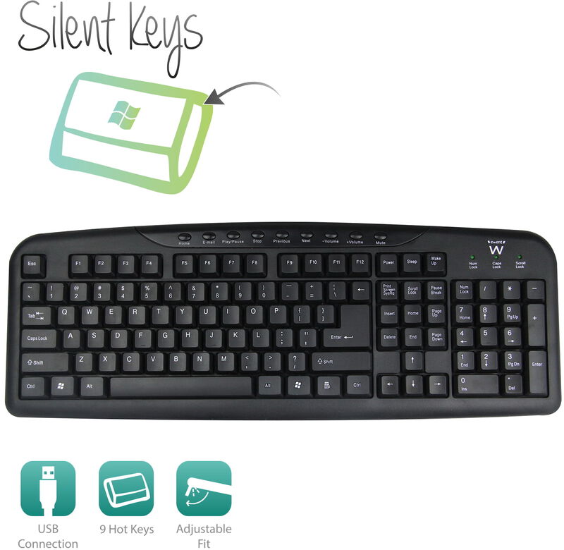 Teclado Ewent Multimédia USB PT Preto