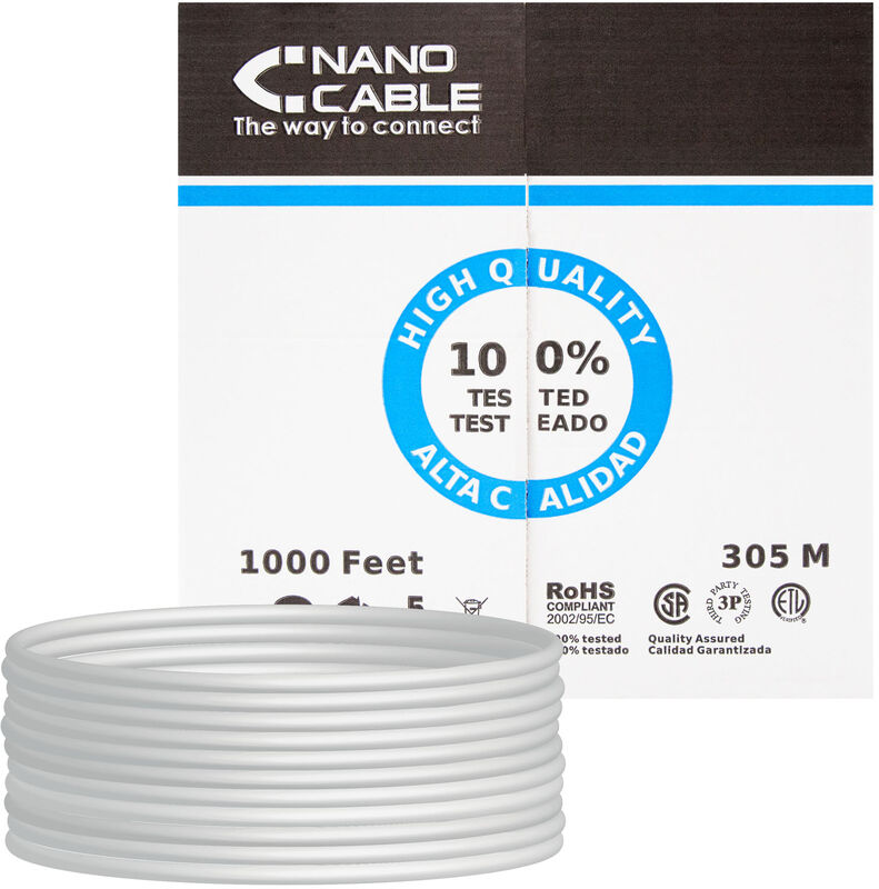 Bobine de Rede Nanocable RJ45 UTP CAT.6 AWG24 CU 305 M Cinzento