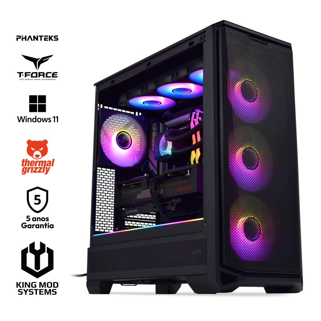 Computador King Mod Gamer-PC Phanteks Ryzen 7 9800X3D 32GB DDR5 2TB RX 9070 XT WiFi W11