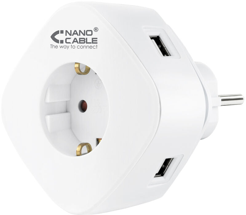 Carregador tomada Nanocable 2 USB A / 1 USB-C e Tomada integrada