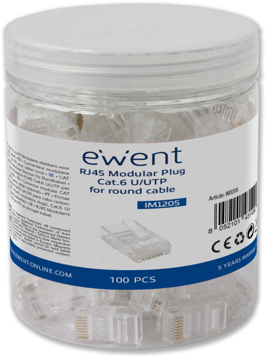 Fichas RJ45 Ewent Modulares Cat.6 U/UTP Transparentes (Pack-100)