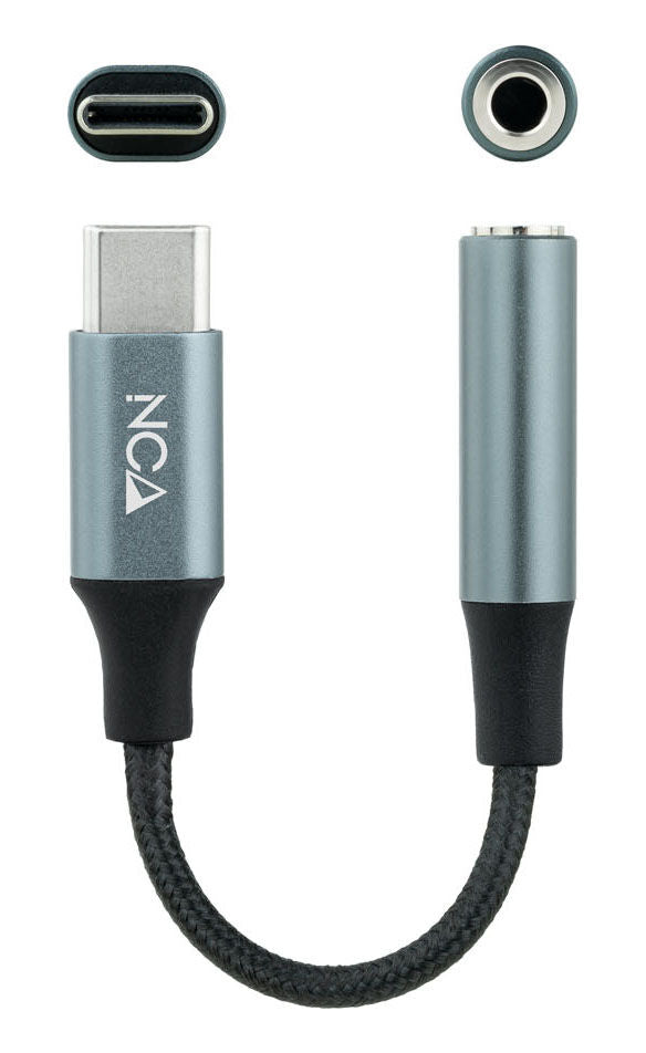 Cabo Conversor de Áudio Nanocable USB-C/M Jack 3.5/F 11 CM Preto/Cinza