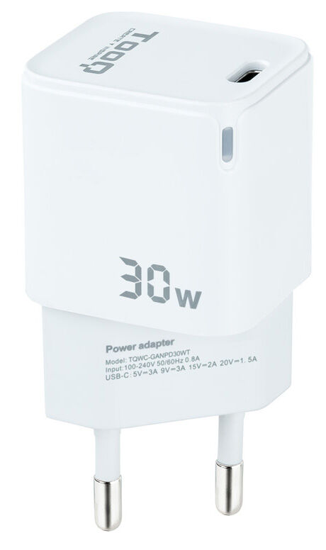 Carregador GaN Tooq USB-C/PD 30W