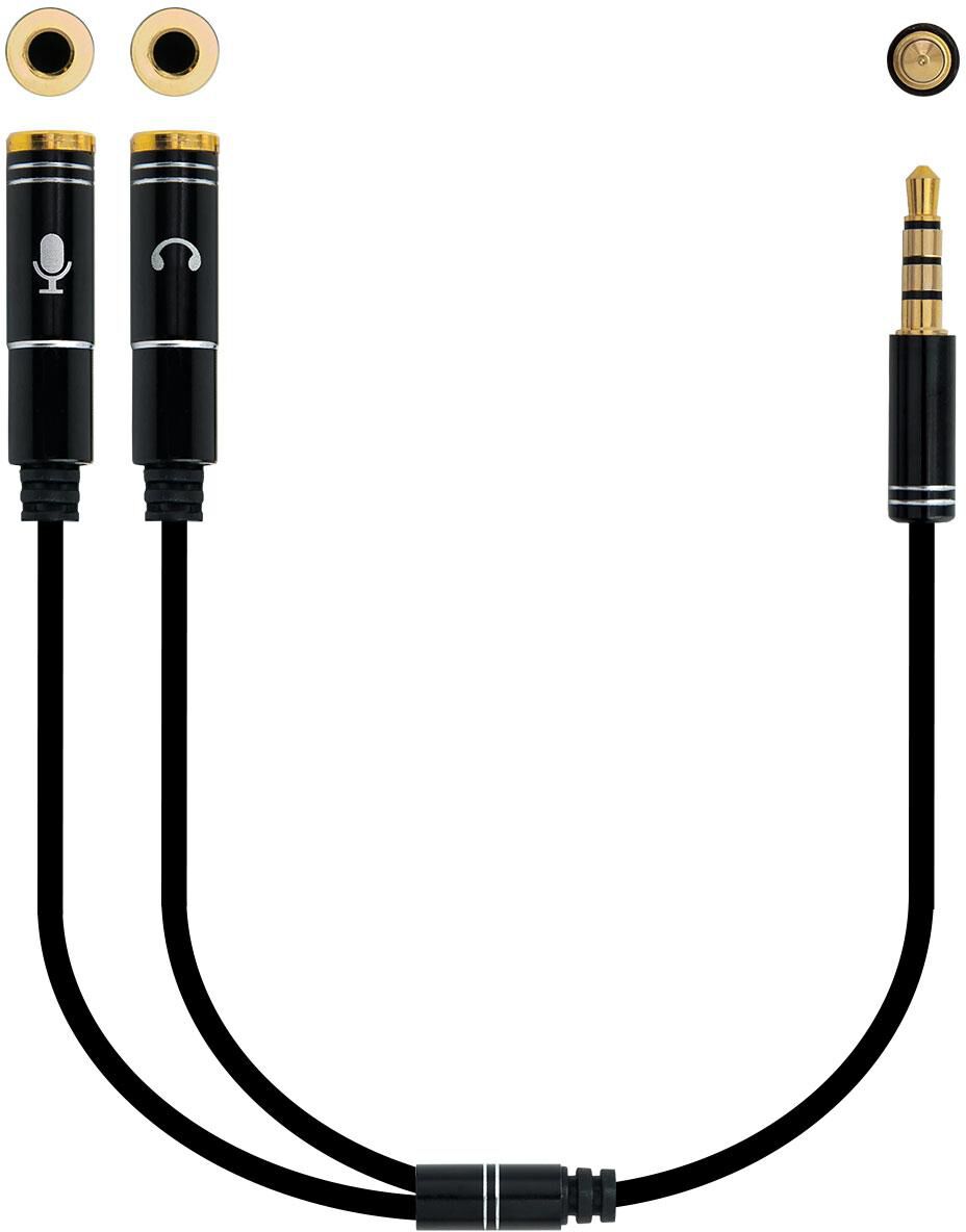 Cabo de Divisão Áudio Nanocable Jack 3,5/M 4 PINOS 2x Jack 3,5/H 3 PINOS 30 CM Preto