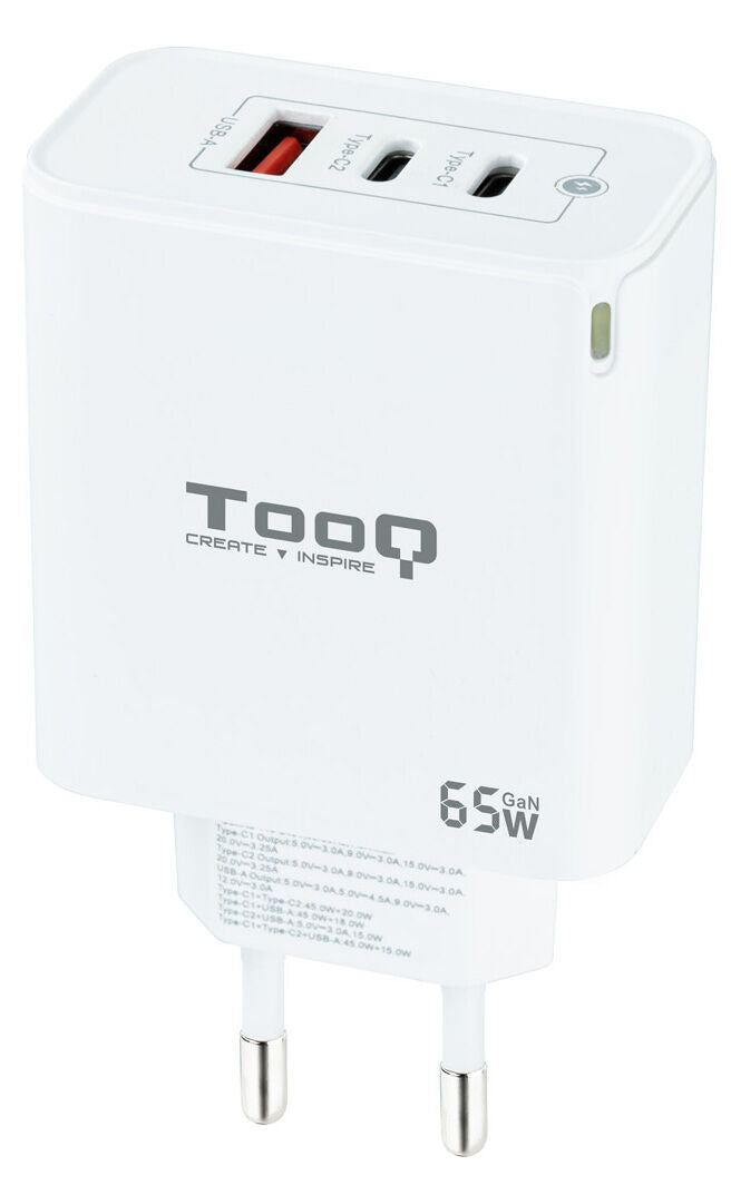Carregador GaN Tooq 2xUSB-C/PD 65W + USB-A/QC 65W
