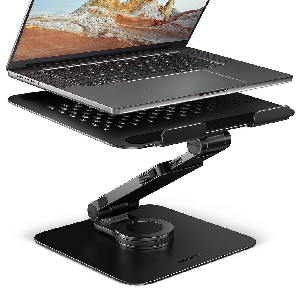 Suporte Elevatório Rotativo AXAGON STND-LRB  para Portáteis Regulável Aluminio Preto