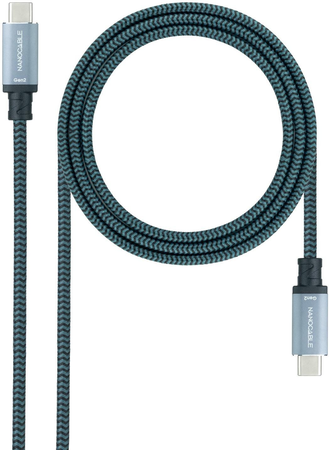 Cabo USB 3.2 Gen2x2 Nanocable 20Gbps 5A/100W 4K/60HZ USB-C M/M 2 M Cinzento/Preto