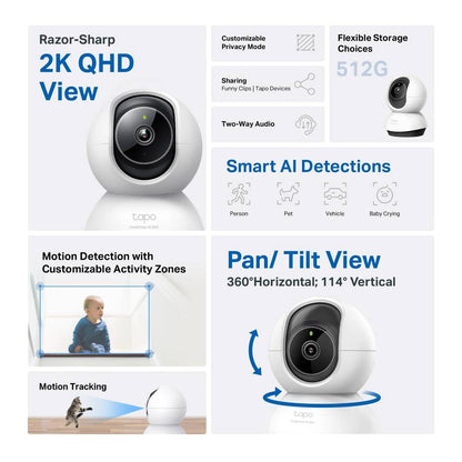 Câmara de Segurança TP-Link Tapo TC72 2K Pan/Tilt AI Home Security Wi-Fi