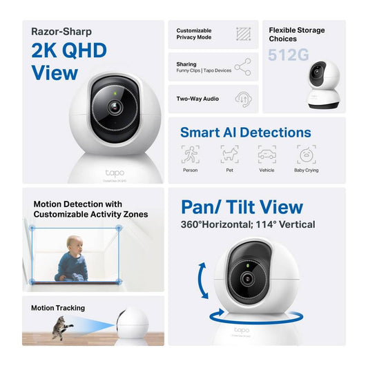 Câmara de Segurança TP-Link Tapo TC72 2K Pan/Tilt AI Home Security Wi-Fi